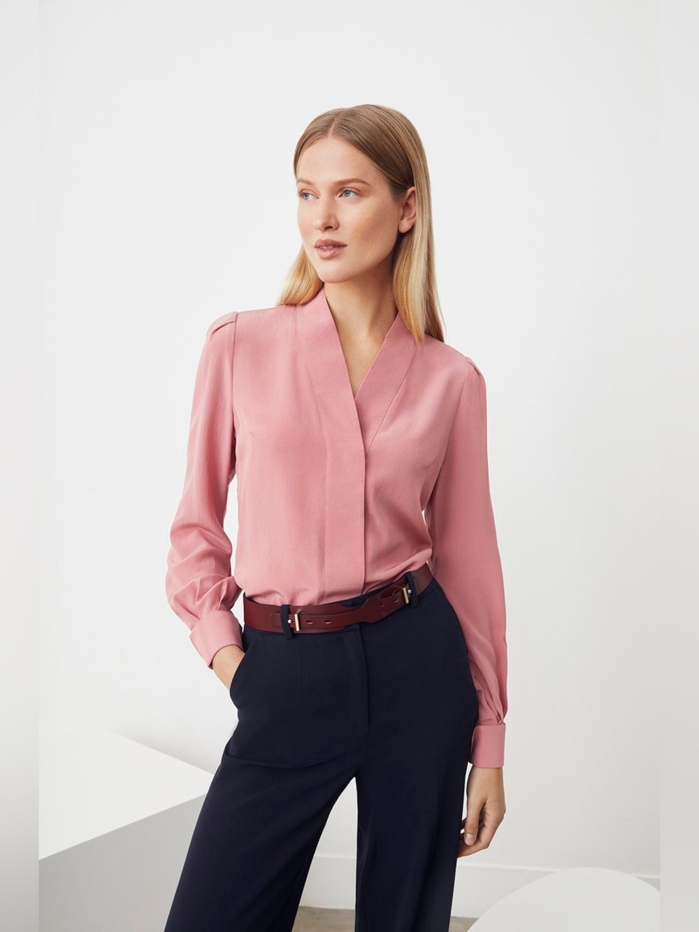 The Fold London 100% Silk Blouse Mauve Pink Size US 10 Quiet Luxury Satin